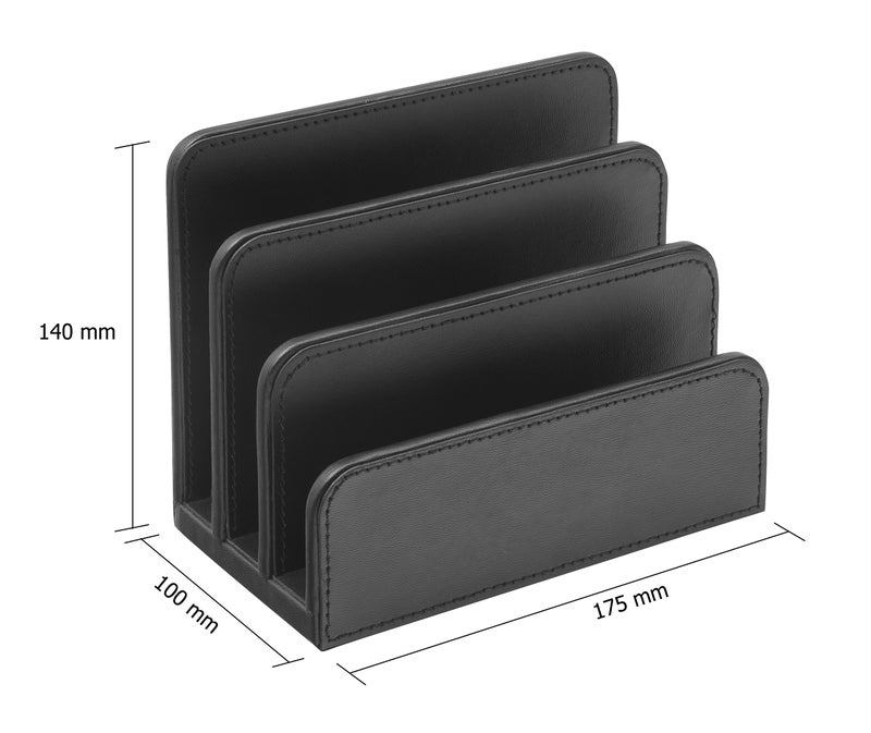 OSCO Black Faux Leather Letter Holder | Mail Sorter | Post Rack | Envelope Organiser | Document Stand | Desk File Storage | Display Slots | H14 x W17.5 D10 cm | - Image 4